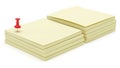 Stack of sticky notes with a red thumbtack isolated on white background Royalty Free Stock Photo
