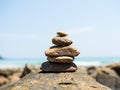 Stack Stone Pebble Growth on Blur Sea Background Concept Spiritual Stability Zen,Balance Rock Pyramid Tower on Ocean,Harmony Spa Royalty Free Stock Photo