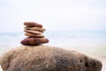 Stack Stone on sea at coast. balance and harmony pebble tower pyramid Royalty Free Stock Photo