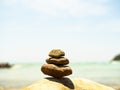 Stack Stone Zen Balance on Stone Beach blur Sea Water Background Symbols Calm Spa Stability,Pebble Rock Pyramid Growth Spiritual Royalty Free Stock Photo