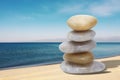 Stack of stones on the beach. Balance and harmony concept Royalty Free Stock Photo