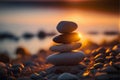 Stack of stones on the beach at sunset. Zen zen concept Royalty Free Stock Photo