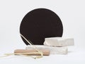 Stack stones platform podium and black circle on gray light copy spase background. Minimal empty display product presentation