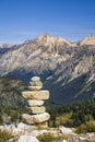 Stack of stones rocks trail marker cairn in the mountains, North Cascades National Park, Washington State. Hiking, wilderness,