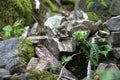 A stack of stones stands on top of each other. Mysterious ritual