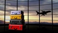 Stack of suitcases beside airpot window