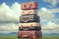 A stack of suitcases sitting on top of each other, AI