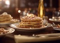 Stack of sweet buttermilk morning pancakes.Macro.AI Generative