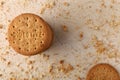 Stack of sweetmeal digestive biscuits closeup of a pile of biscuits on a texture background