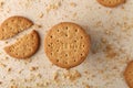 Stack of sweetmeal digestive biscuits closeup of a pile of biscuits on a texture background