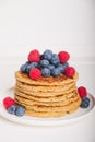 Stack of tasty homemade gluten free pancakes for breakfast. Royalty Free Stock Photo