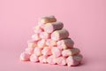 Stack of tasty marshmallows on pink background Royalty Free Stock Photo