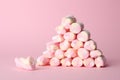 Stack of tasty marshmallows on pink background Royalty Free Stock Photo