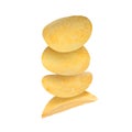 Stack of tasty potato chips falling on white background Royalty Free Stock Photo