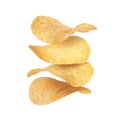 Stack of tasty potato chips on white background Royalty Free Stock Photo
