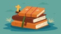 A stack of tattered leatherbound bibles each with a handwritten note inside holds the attention of a group of Sunday Royalty Free Stock Photo