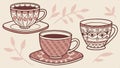 Stack of teacups and saucers, elegant drinkware and tea time vector design Generative AI Royalty Free Stock Photo