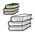 A stack of thick books, a cartoon vector illustration . A set of color and monochrome images Royalty Free Stock Photo