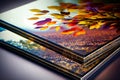 Stack of thick 6 mm glass with autumn leaves