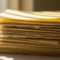 A stack of thick, textured paper sheets is shown, predominantly in shades of beige and Royalty Free Stock Photo