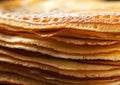 Stack of thin golden crepe pancakes for breakfast.Macro.AI Generative Royalty Free Stock Photo