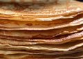 Stack of thin golden crepe pancakes for breakfast.Macro.AI Generative Royalty Free Stock Photo