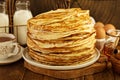 Stack of thin russian pancakes or crepes
