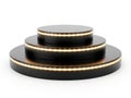 Stack of three black circular objects with golden edges Royalty Free Stock Photo