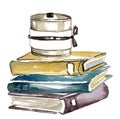 stack of three books in fall colors with a scented white candle