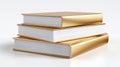 Stack of three books gold covers white pages isolated on a transparent background ai generated Royalty Free Stock Photo