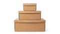 Stack of three brown cardboard boxes isolated on white background Royalty Free Stock Photo