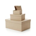 Stack of three brown cardboard boxes, one open at top Royalty Free Stock Photo