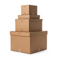 Stack of three brown cardboard boxes with open lids ready for packing or shipping Royalty Free Stock Photo