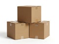 Stack of three brown cardboard boxes on white background Royalty Free Stock Photo
