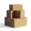 Stack of Cardboard Shipping Boxes in a Pyramid Formation on White Background cardboard boxes Royalty Free Stock Photo