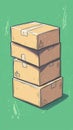 A stack of three cardboard boxes on a green background, suggesting storage or shipping Royalty Free Stock Photo