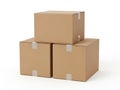 Stack of three cardboard boxes isolated on white background Royalty Free Stock Photo