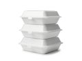 A stack of three clean styrofoam takeout containers against a white background isolated on white background Royalty Free Stock Photo