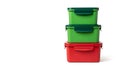 Stack of Three Colored Plastic Food Containers Royalty Free Stock Photo