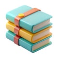 Stack of three colorful books held together by red bands and a button Royalty Free Stock Photo