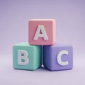 Stack of Three Colorful 3D Blocks with Letters A, B, and C alphabet blocks ABC blocks Royalty Free Stock Photo