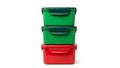Stack of three colorful plastic food containers Royalty Free Stock Photo