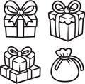 Stack of Three Decorative Gift Boxes with Curlicue Pattern in Line Art Style Royalty Free Stock Photo
