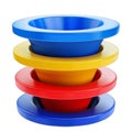 A stack of three different colored plastic bowls Royalty Free Stock Photo