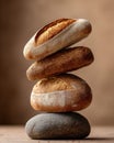 A stack of three loaves of bread sitting on top of each other Royalty Free Stock Photo