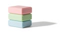 Stack of three pastel colored cubes on white background Royalty Free Stock Photo
