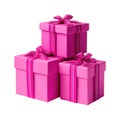 Stack of Three Pink Gift Boxes with Ribbons on White Background present surprise Royalty Free Stock Photo