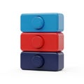 Stack of Three Rectangular Blocks With Circular Dials In Blue Red And Dark Blue cube geometric Royalty Free Stock Photo