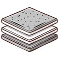 Stack of three square crackers or cookies with grey textured top layer and white middle layer Royalty Free Stock Photo
