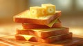 A stack of three toasted breads with yellow cheese on top Royalty Free Stock Photo